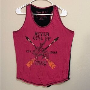 Cowgirl Tuff Fuchsia and Black Graphic Tank Top